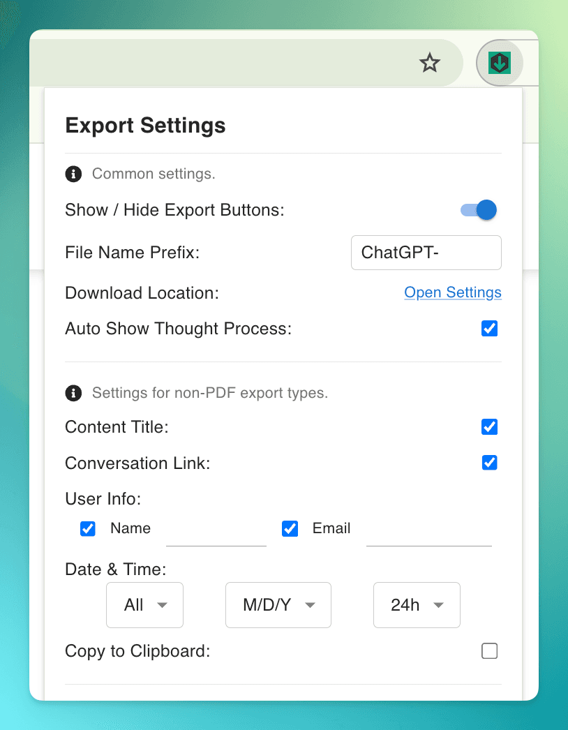 Configuraciones de la Extensión