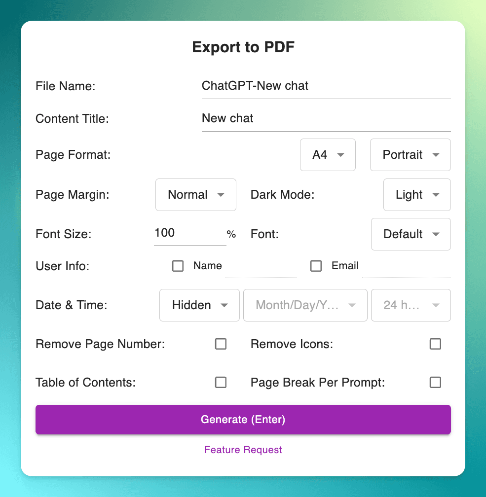 Diálogo de Configuraciones PDF